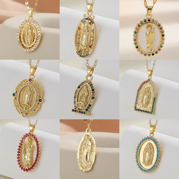 18k Gold Virgin Mary Madonna Necklace Charm Religious Designer Jewelry Chain Statue Cubic Zircon Diamond Necklaces for Woman Crystal Believe Fashion Fine Jewellry