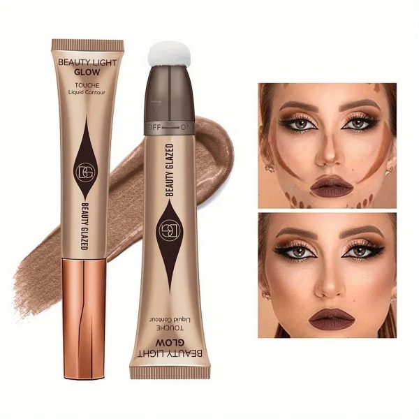 Waterproof Long-lasting Liquid Contour Cream with Sponge Brush Highlighter and Concealer - Silky and Creamy on Face and Body 240705